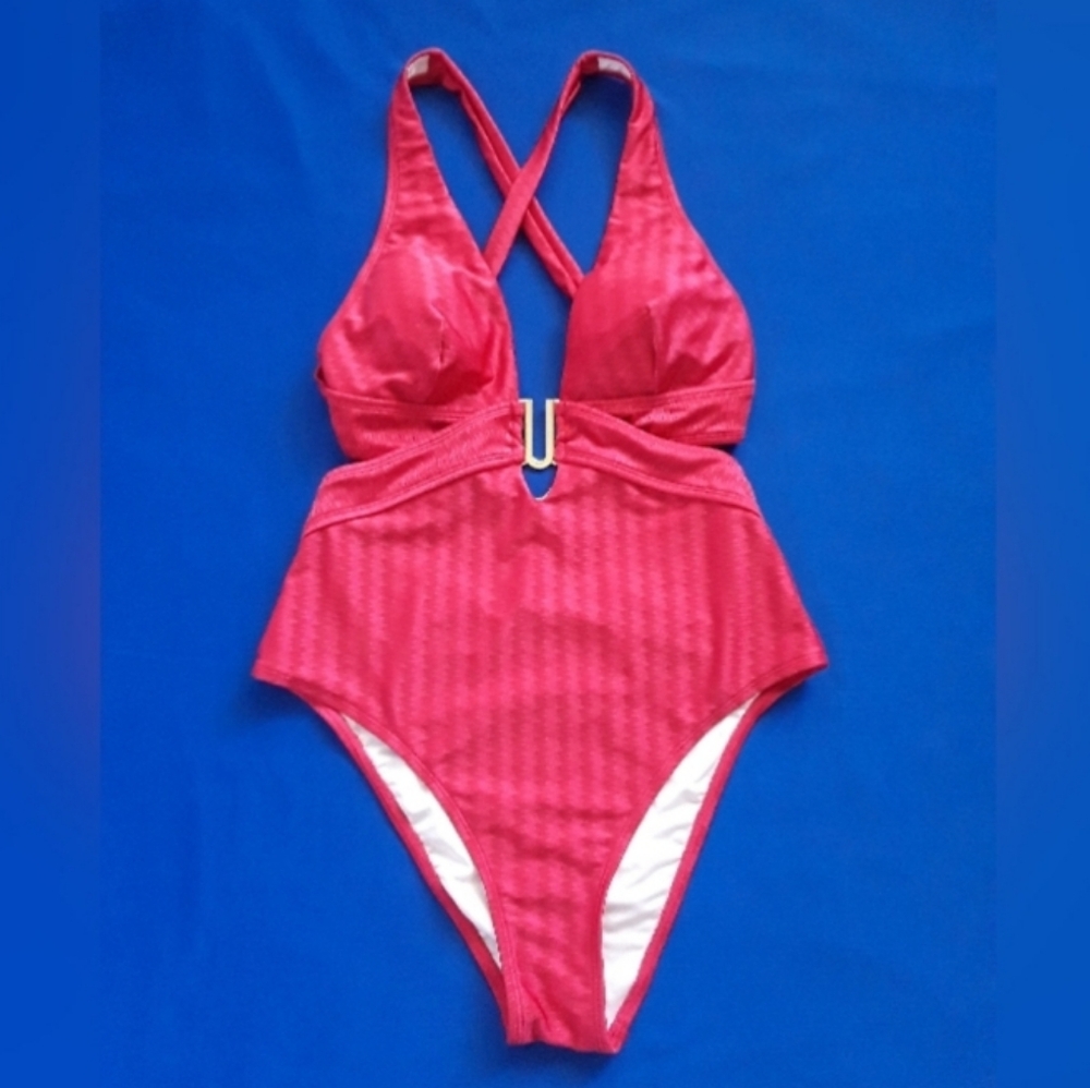 Red Cut-Out One-Piece Swimsuit with Cross Back